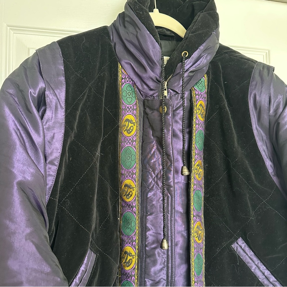Mulberry Street Vintage Metallic 80s 90s Puffer Jacket Velvet Funky Warm Size M - Picture 2 of 8